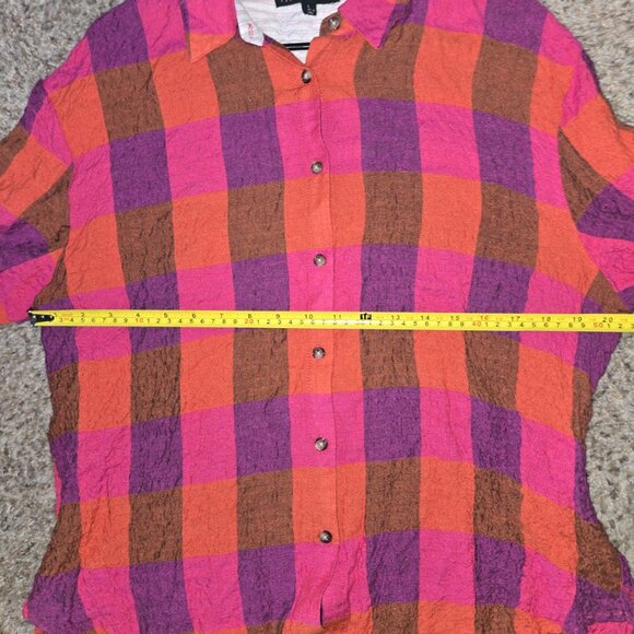 Share Jane & Delancey Plaid Button Down Top Long Sleeve V Neck Fall Tunic Womens - Picture 7 of 7